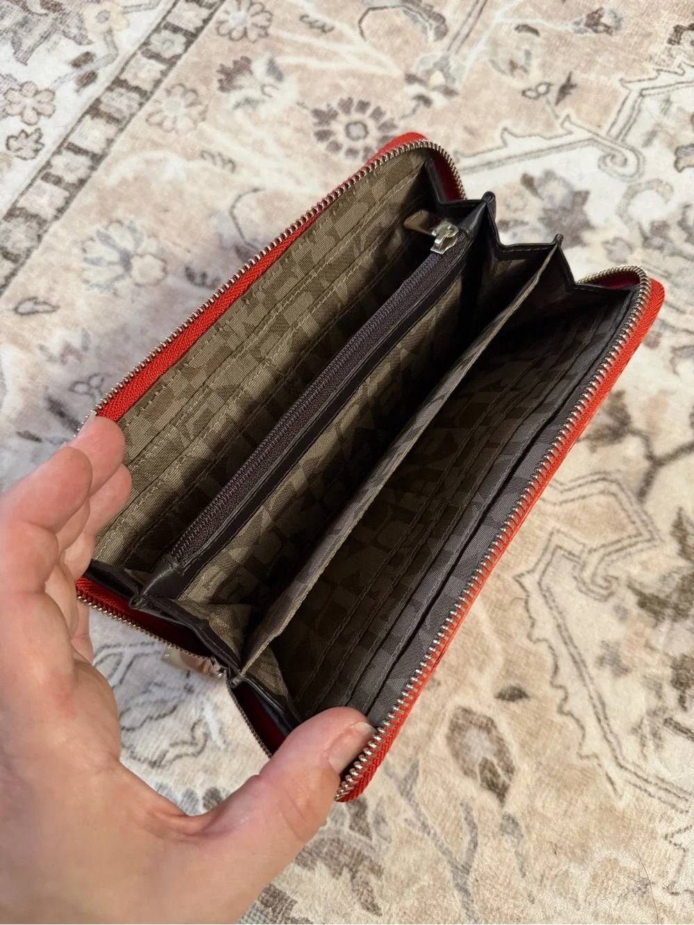 FURLA leather red/orange croc-Embossed Zip-around Wallet